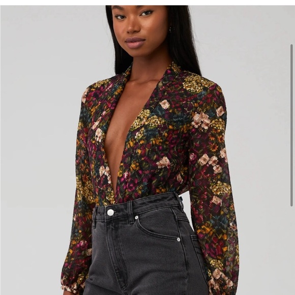 REVOLVE x Amanda Uprichard Hera Floral Plunge Neck Long Sleeve Bodysuit Size M - Picture 7 of 8